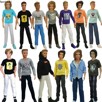Многоцветный комплект одежды для куклы 1/6 для мальчика Кена, одежда для куклы, футболка, жилет, Штаны с капюшоном, Брюки для парня Барби, аксессуары для Кена