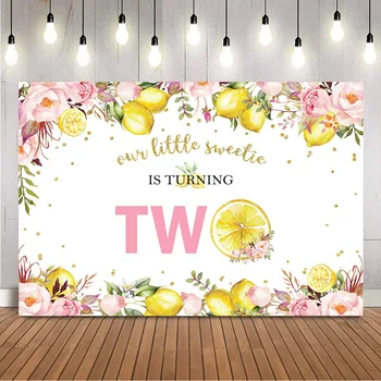 Лимонный фон для баннера для вечеринки по случаю Второго дня рождения, Розовые цветочные маленькие милые девочки, фото-фон для новорожденных, фотостудия