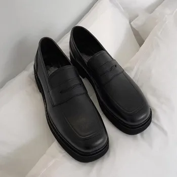 Мужские лоферы без застежки в британском стиле, Модная черная повседневная обувь для джентльменов