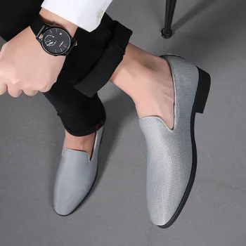 Новая мужская повседневная обувь, классические кожаные туфли из сетчатой ткани с низким вырезом, удобные деловые модельные туфли, мужские лоферы, большие размеры 38-48