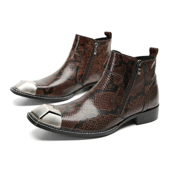 Итальянская однотонная деловая обувь с острым носком, классические осенне-зимние ботильоны, модные мужские короткие ботинки из натуральной кожи.