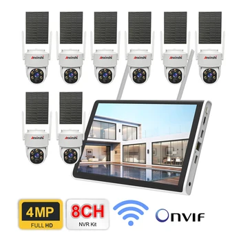 Сетевой видеорегистратор с 10-дюймовым экраном ＆ wifi PTZ, солнечная батарея, комплект беспроводной системы видеонаблюдения NVR, низкое энергопотребление