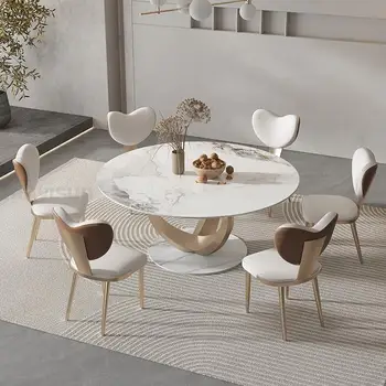 Легкий Роскошный Обеденный стол с рамой из нержавеющей стали, Комбинированный стол-вертушка, Обеденный стол Круглый Muebles Para Hogar Мебель для комнаты