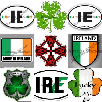 Счастливый Трилистник Наклейка Ирландия Овальная Наклейка Наклейка Всепогодный Ирландский Флаг Код Страны Евро IE Наклейки Ирландская Наклейка на Бампер для Автомобиля