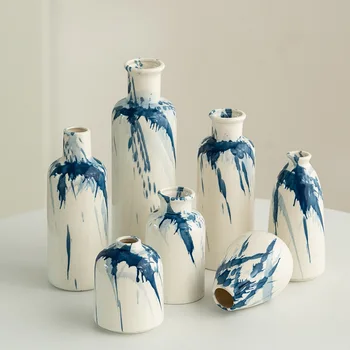 Пейзажные картины ручной росписи в китайском стиле, креативная керамическая ваза, цветы, настольная ваза для гостиной