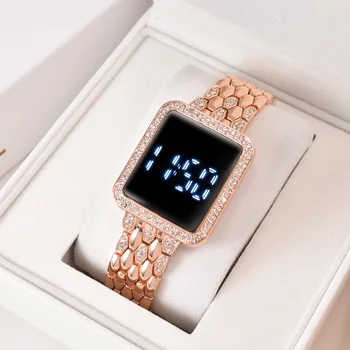 Женские часы Montes Femmes с квадратным стальным ремешком, повседневные модные женские трендовые электронные часы с белым светодиодом, женские часы