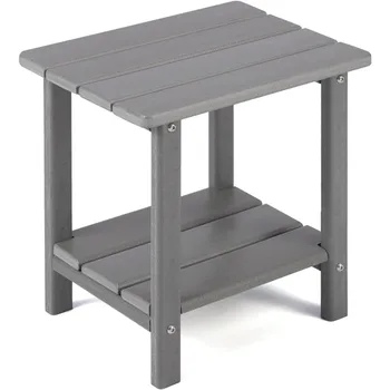 Уличный приставной столик Apolimi Adirondack, 2-ярусный Прочный Приставной столик для патио, Устойчивый к атмосферным воздействиям, 16,5-дюймовый Массивный приставной столик для патио, Бассейн (Серый)