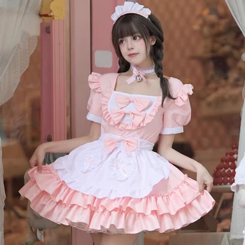 Японское милое платье loli, сексуальное розовое платье горничной в стиле Лолиты, комплект головных уборов для вечеринки Сисси, одежда для косплея в стиле аниме, большие размеры
