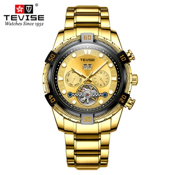 T877F TEVISE Новые мужские модные деловые водонепроницаемые мужские многофункциональные мужские часы Tuo Flywheel Watch