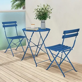 Набор для бистро Grand patio из 3 предметов, складные наборы уличной мебели на стальной раме премиум-класса, переносной дизайн, павлиний синий