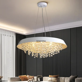 Новые светодиодные хрустальные люстры с круглыми подвесными светильниками для гостиной, столовой, кухни, подвесной светильник Cristal белого цвета