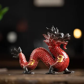Традиционная китайская фарфоровая статуэтка дракона Керамика ручной работы Скульптура тотемного животного Древняя легенда Тотемный орнамент Ремесленный декор