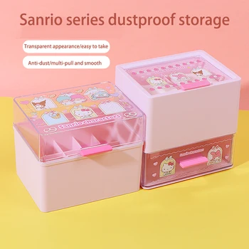 Коробка для хранения косметики Sanrio Hello Kitty, Пылезащитная коробка для губной помады Kuromi, Маленькие близнецы, ватный диск, Разные мелочи, подарки в маленьком ящичке