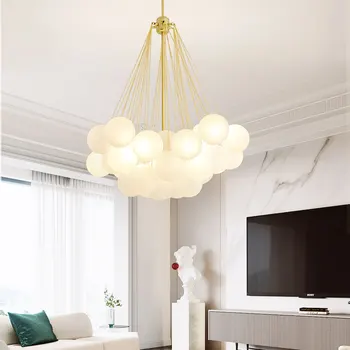 Современная светодиодная стильная потолочная люстра с пузырьковым шаром, подвесные светильники из стекла цвета слоновой кости в скандинавском стиле для столовой, подвесной светильник для ресторана