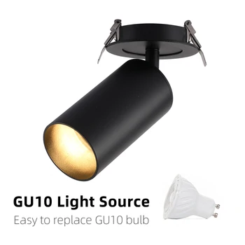 Встроенный светодиодный потолочный светильник с возможностью поворота на 360 °, складной на 90 °, белый, черный, золотой, медный, 6 Вт лампа GU10, сменный настенный точечный светильник