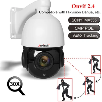 IP66 Waterpoor 360 ° Высокоскоростная PTZ IP-камера, Многоязычный Веб-доступ, 5-Мегапиксельное Обнаружение человека, Автоматическое Отслеживание POE-Камеры, Звуковая Сигнализация