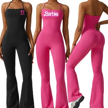 Новая Мода Barbie Женская Бесшовная Одежда Для Йоги Kawaii Мягкая Женская Тонкая Повседневная Спортивная Одежда Для Фитнеса, Быстросохнущие Боди, Спортивная Одежда