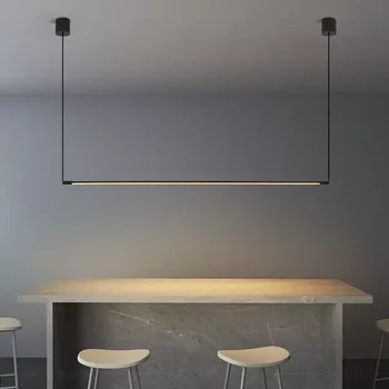 Минималистичный линейный подвесной светильник в полоску для кухни, бара, ресторана, офиса, светодиодный линейный подвесной светильник, скандинавский черно-белый подвесной светильник