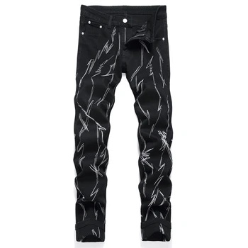 2023 Новые мужские джинсы с вышивкой, осенние брюки-карандаш в стиле панк, тонкие эластичные брюки-карандаш со средней талией, уличная одежда