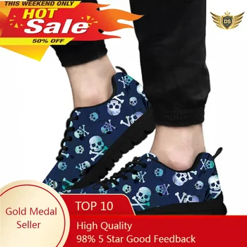 Мужские кроссовки с градиентным рисунком черепа, повседневные уличные кроссовки, темно-синие модные туфли с черепом, вулканизированная обувь на шнуровке