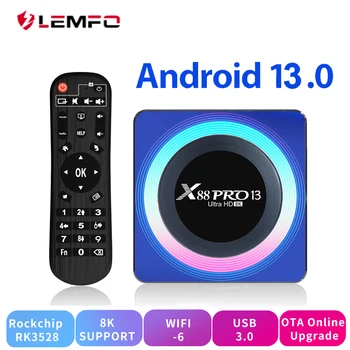 LEMFO X88 Pro 13 Акриловый Android 13 TV Box 2023 Voice RK3528 4 ГБ ОЗУ 32 ГБ 64 ГБ ПЗУ 8K 4K 3D HDR Wifi6 BT5.0 Media 2023 PK