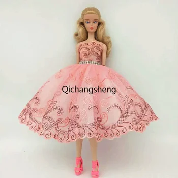 Розовое балетное платье с цветочным рисунком для куклы Барби, одежда принцессы, аксессуары для кукол 1/6, 3-слойная юбка со стразами, бальное платье, игрушки