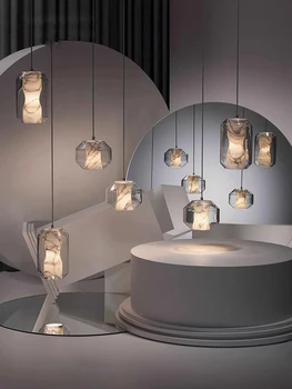 Подвесные светильники из натурального мрамора с регулируемой яркостью LED, люстра, Люстра для гостиной, подвесной светильник Lampen