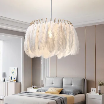Подвесные светильники со светодиодной подсветкой в скандинавском стиле, креативный подвесной светильник из белого гусиного пера для гостиной, столовой, домашнего декора, подвесной светильник