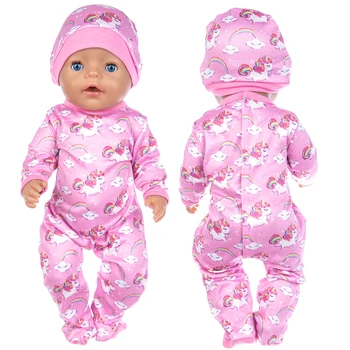 Светло-радужный комбинезон + шляпа Кукольная одежда Подходит для 17 дюймов Для 43-сантиметровой новорожденной куклы Одежда
