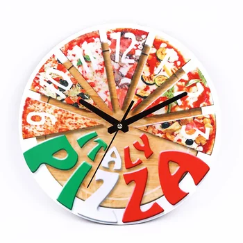 Старинные настенные часы Креативные часы Деревянные Беззвучные Круглые настенные часы для гостиной Кухонные часы для пиццы Nordic Clock Watch