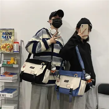 Японская кавайная сумка Harajuku на молнии, сумка для пары, школьная сумка, повседневная сумка-мессенджер, Y2K, винтажные нейлоновые водонепроницаемые женские сумки через плечо,