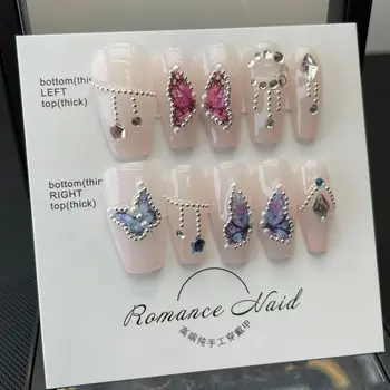 Накладные ногти ручной работы со стразами Полное покрытие Профессиональная печать на ногтях Дизайнерским акрилом Корейский нейл-арт для девочек