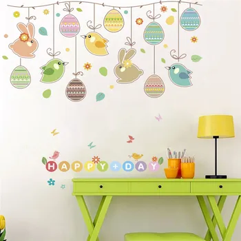 Наклейка на стену с забавной птицей, кроликом, цветами и виноградной лозой для детской комнаты, домашнего декора спальни, настенной росписи с мультяшными животными, наклейки на стены из ПВХ своими руками