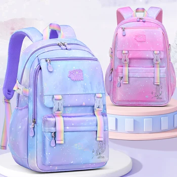 Сумки для начальной школы для девочек, милая сумка для книг в корейском стиле, детский водонепроницаемый школьный рюкзак 1-3-6 классов, фиолетовая сумка для детей
