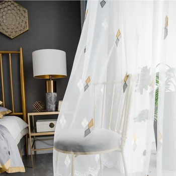 Скандинавские современные шторы с вышивкой в виде ромба для гостиной, столовой, перегородки спальни, шторы на балконное окно нестандартного размера