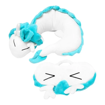 Подушка для шеи с милым белым драконом, Подушка для шеи с плюшевым животным из японской анимации, Летающая подушка для тела животного с очками для сна
