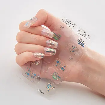 Градиентные цветные Полуотвержденные гелевые наклейки для ногтей 14 полосок французского геля для дизайна ногтей, полностью обертывающие ногти, блестящие наклейки для дизайна ногтей