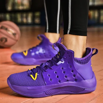 Новые фиолетовые сетчатые баскетбольные кроссовки для мужчин, походные кроссовки, Баскетбольные мужские подростковые дышащие кроссовки с высоким берцем, Крутые Большие размеры