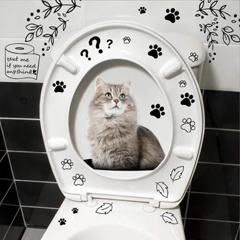 T267 # Мультяшное животное Кошка Наклейка на туалет, Наклейка на крышку унитаза, Настенные наклейки, аксессуары для туалета, Забава для дома, ванной комнаты