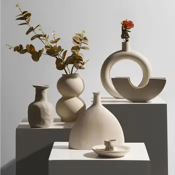 Креативная керамическая ваза Украшения из искусственных цветов для дома, гостиной, Статуэтки для рабочего стола, поделки, украшение мебели для кофейного клуба