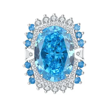 S925 Серебро С Высокоуглеродистым Бриллиантом, Инкрустированный Нефритом Морской Синий Драгоценный Камень 13 * 18 Женское Кольцо Обручальное Кольцо